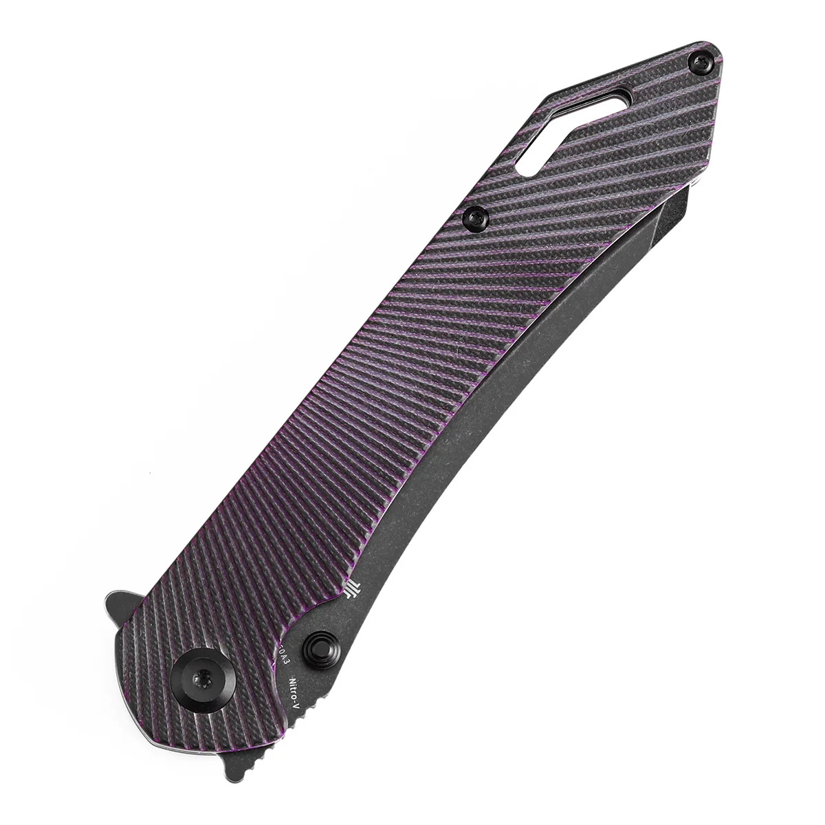 Tenable Colibri Tech Folding Knife Black and Purple G10 Handle (4.34'' Blackwash Nitro V Blade) Kmaxrom Design Design--T1060A3 - Image 6