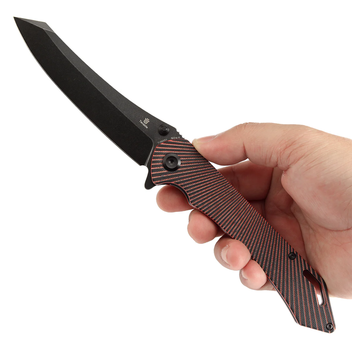 Tenable Colibri Tech Folding Knife Black and Red G10 Handle (4.34'' Blackwash Nitro V Blade) Kmaxrom Design-T1060A1 - Image 9