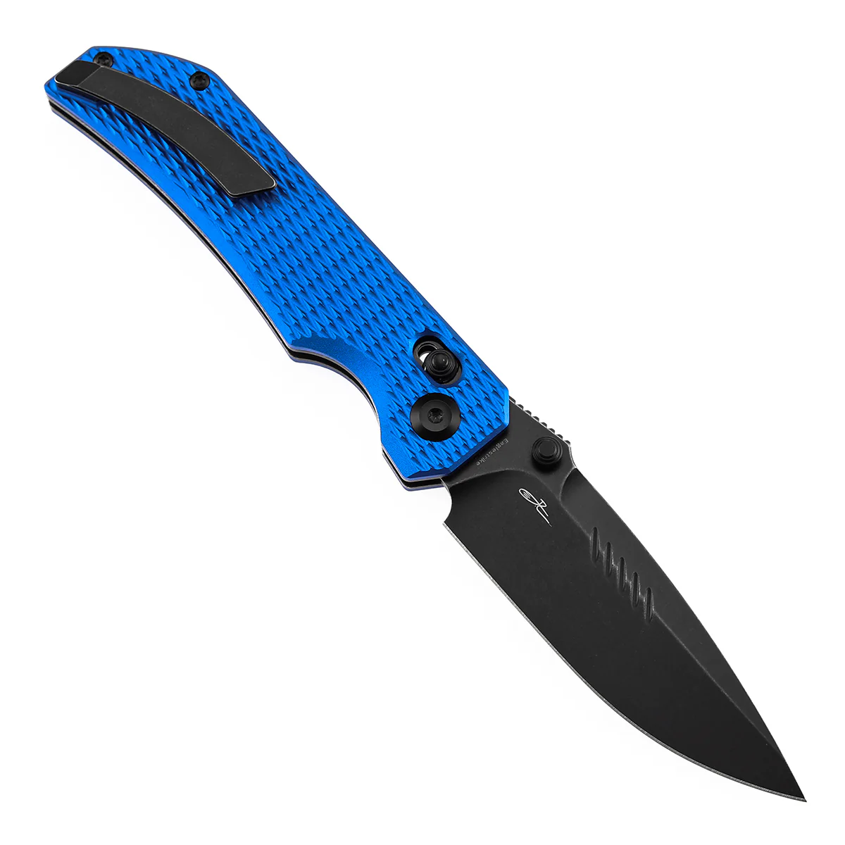 Tenable Eaglestrike | Cross Bar Lock | 3.73'' Black Stonewashed Nitro V Blade | Blue Anodized Aluminum with Diamond Pattern Handle | James Lowe Design-B1095V6 - Image 3
