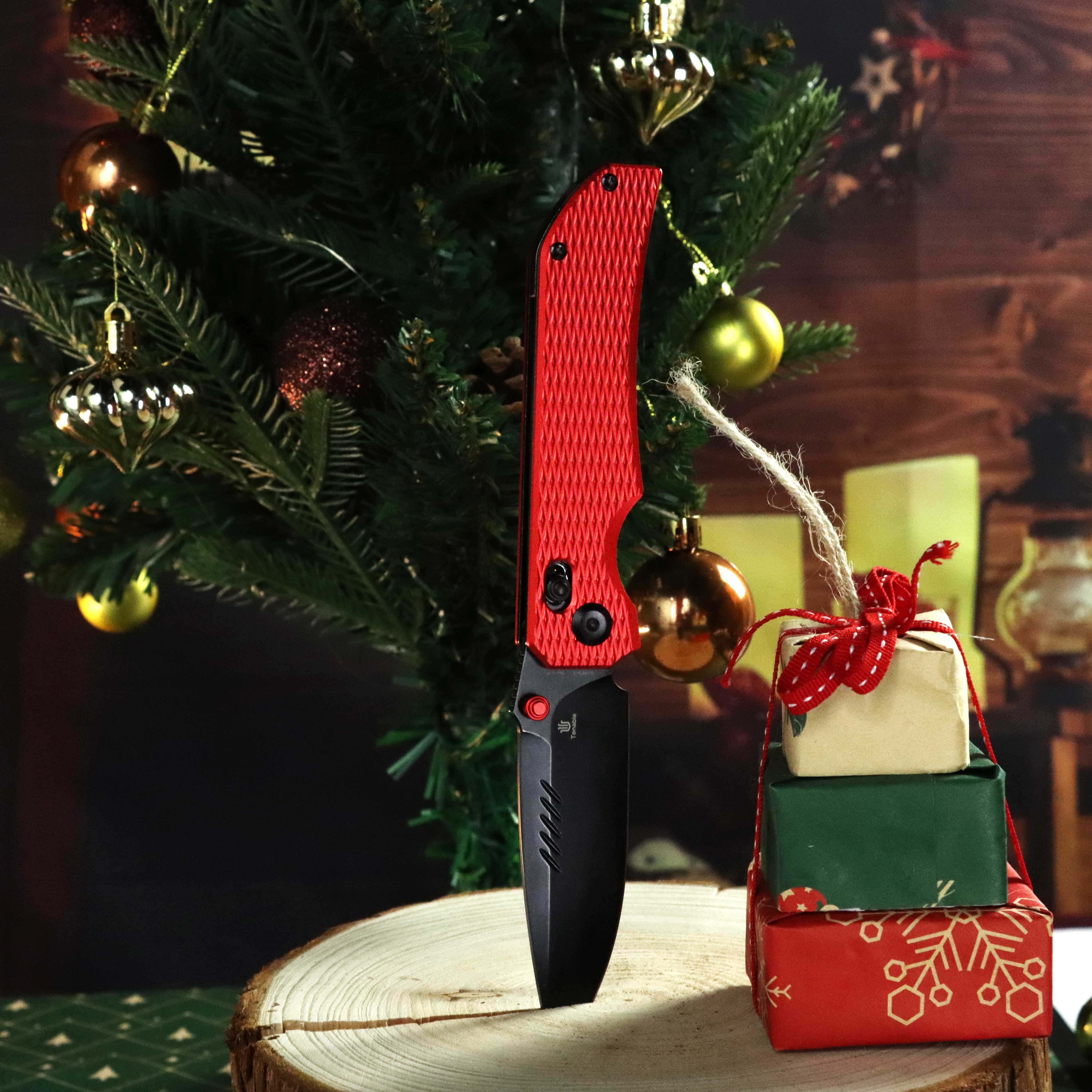 Christmas | Tenable Eaglestrike - Cross Bar Lock - 3.73'' Black Stonewashed Nitro V Blade - Red Anodized Aluminum with Diamond Texture Handle - James Lowe Design-B1095V7 - Image 10