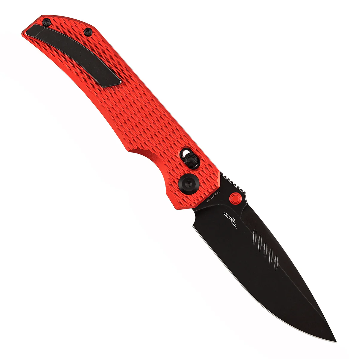 Christmas | Tenable Eaglestrike - Cross Bar Lock - 3.73'' Black Stonewashed Nitro V Blade - Red Anodized Aluminum with Diamond Texture Handle - James Lowe Design-B1095V7 - Image 3