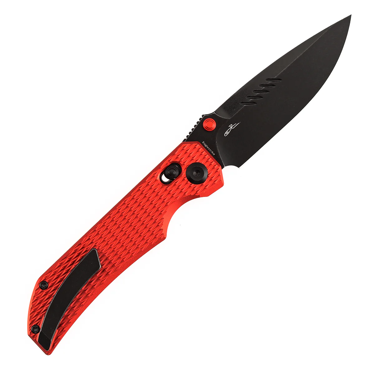 Christmas | Tenable Eaglestrike - Cross Bar Lock - 3.73'' Black Stonewashed Nitro V Blade - Red Anodized Aluminum with Diamond Texture Handle - James Lowe Design-B1095V7 - Image 8