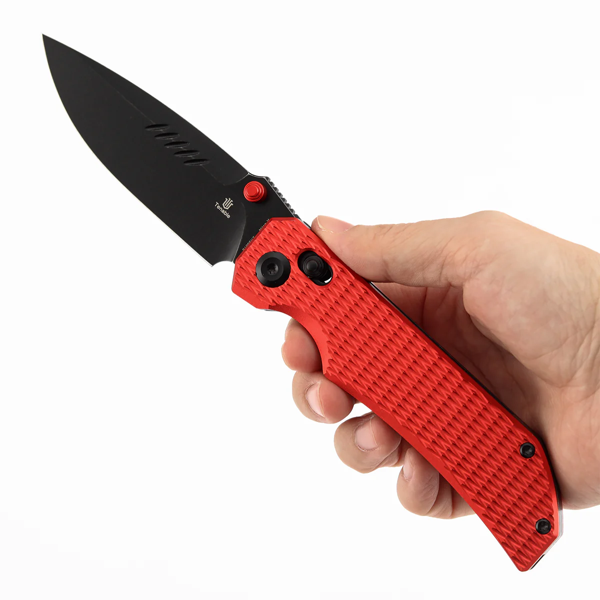 Christmas | Tenable Eaglestrike - Cross Bar Lock - 3.73'' Black Stonewashed Nitro V Blade - Red Anodized Aluminum with Diamond Texture Handle - James Lowe Design-B1095V7 - Image 9