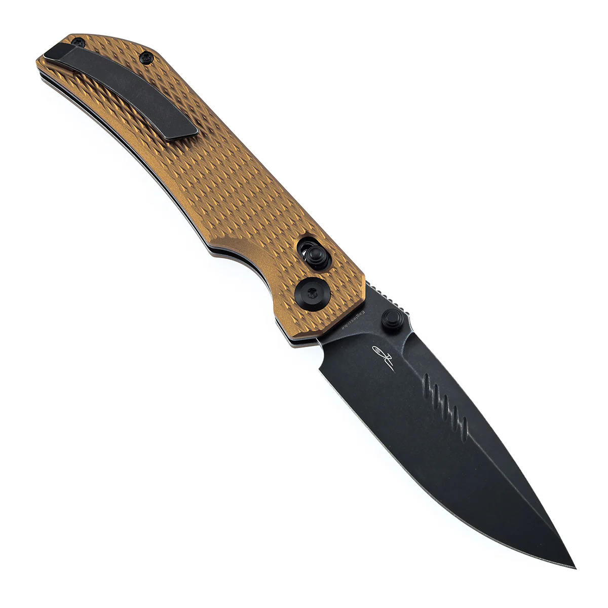 Tenable Eaglestrike | Cross Bar Lock | 3.73'' Black Stonewashed Nitro V Blade |Bronze Anodized Aluminum with Diamond Pattern Handle | James Lowe Design-B1095V5 - Image 3