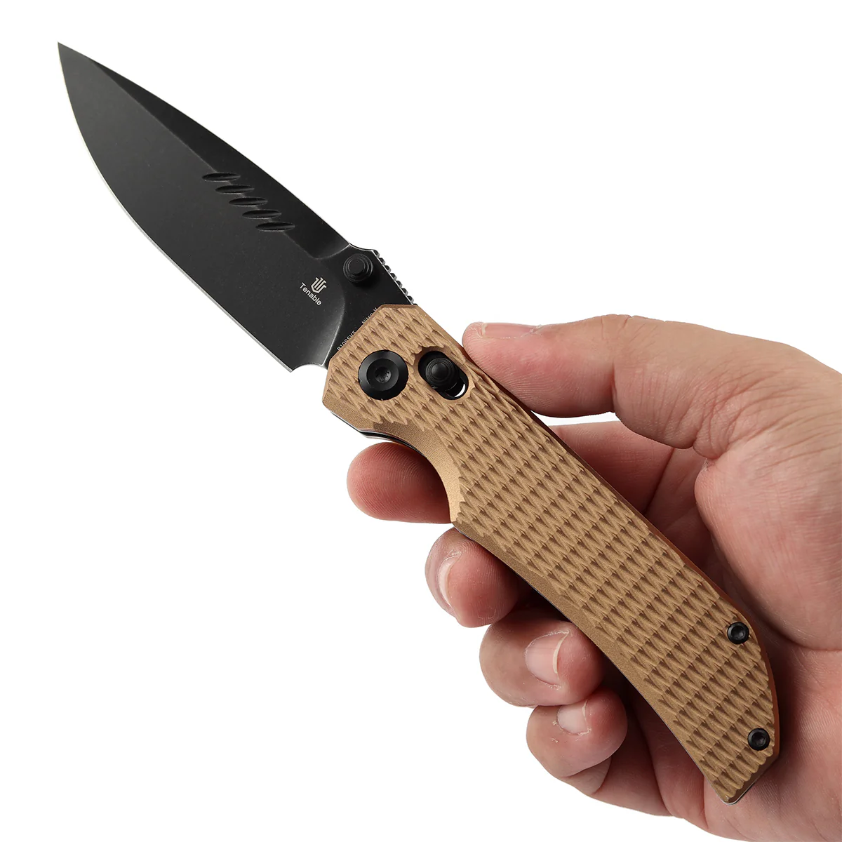 Tenable Eaglestrike | Cross Bar Lock | 3.73'' Black Stonewashed Nitro V Blade |Bronze Anodized Aluminum with Diamond Pattern Handle | James Lowe Design-B1095V5 - Image 9
