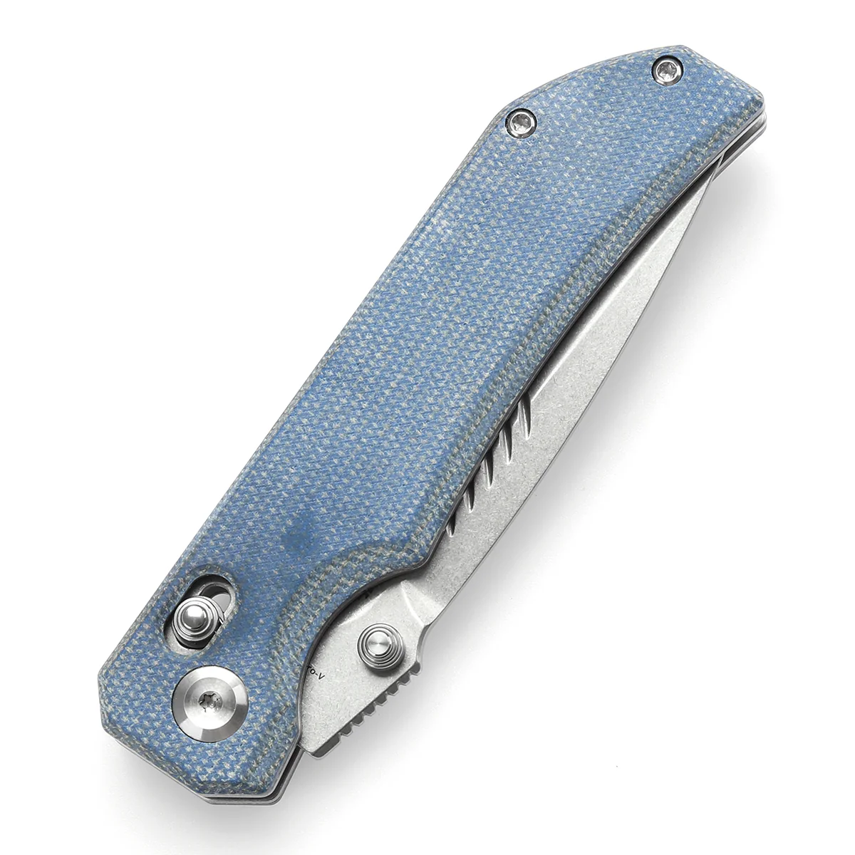 Tenable Eaglestrike Cross Bar Lock Folding Knife Blue Micarta Handle (3.73'' Stonewashed Nitro-V Blade) James Lowe Design-T1095V2 - Image 6