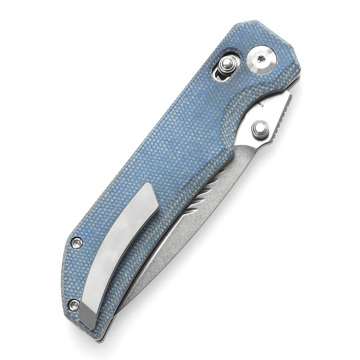 Tenable Eaglestrike Cross Bar Lock Folding Knife Blue Micarta Handle (3.73'' Stonewashed Nitro-V Blade) James Lowe Design-T1095V2 - Image 7