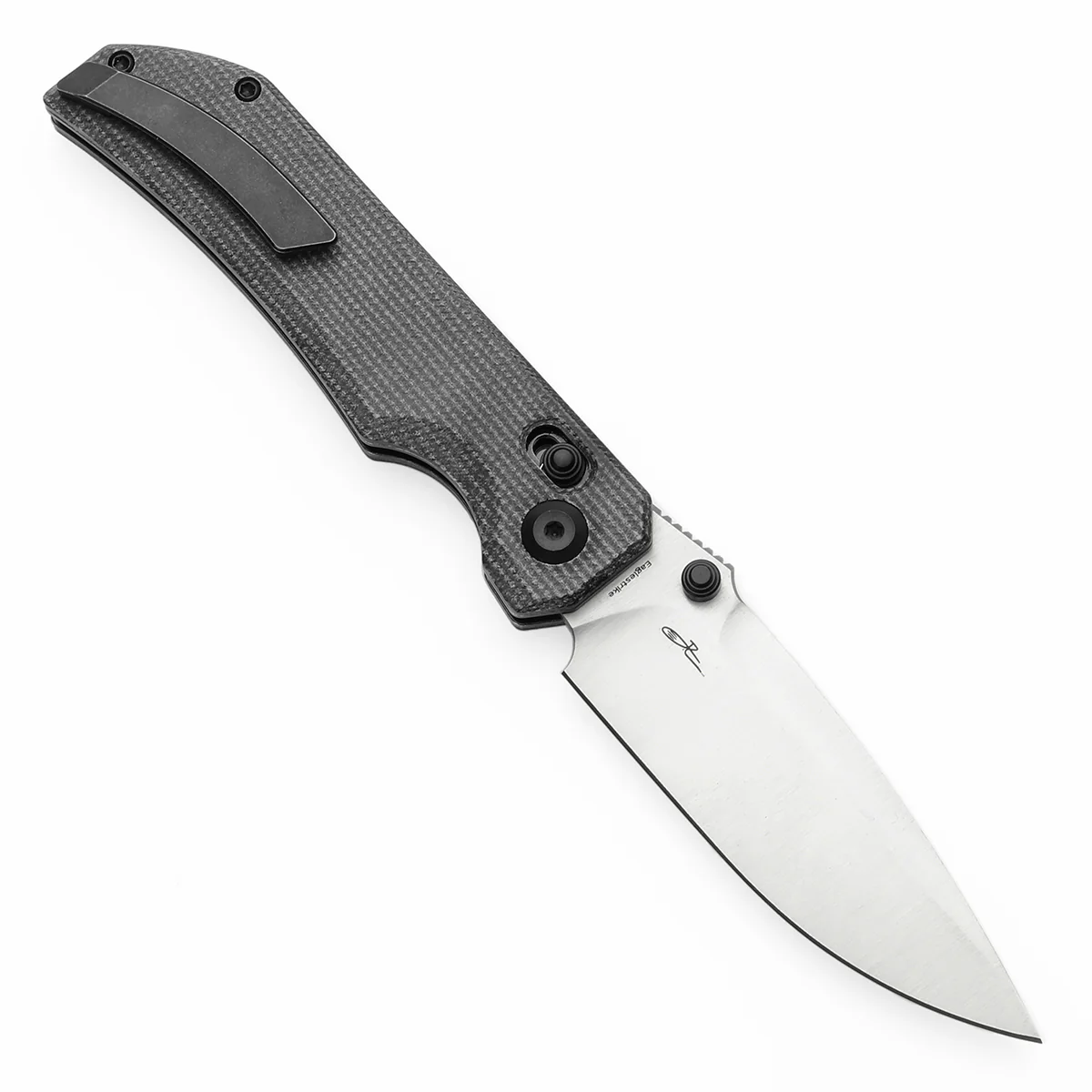 Tenable Eaglestrike Cross Bar Lock Folding Knife Black Micarta Handle (3.73'' Satin Nitro-V Blade) James Lowe Design-T1095V1 - Image 3