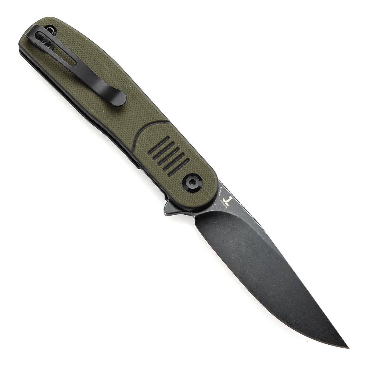 Tenable Einar Folding Knife Olive Green & Black G10 Handle (3.13'' Blackwash Nitro-V Blade) Justin Lundquist Design-T2072A1 - Image 3
