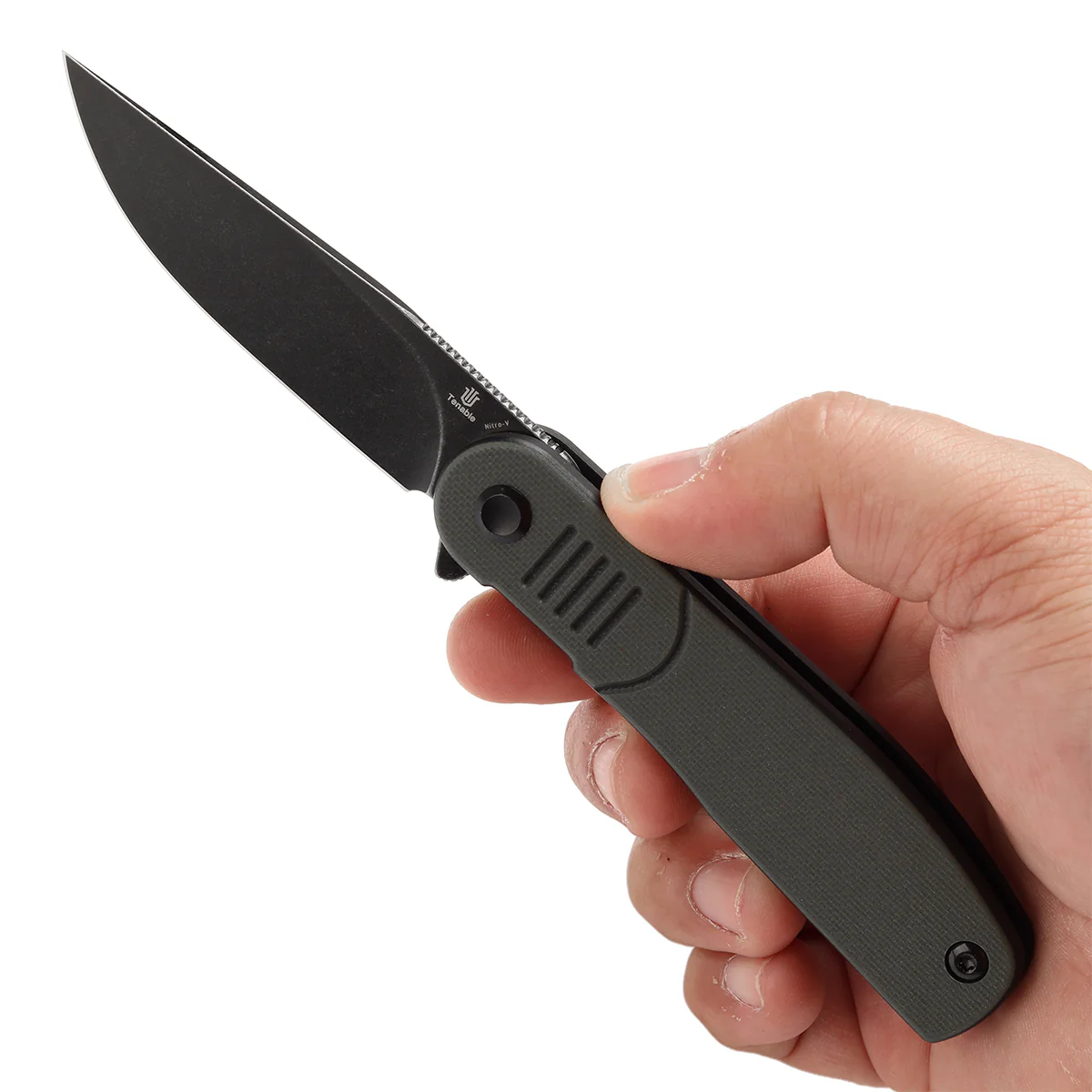 Tenable Einar Folding Knife Olive Green & Black G10 Handle (3.13'' Blackwash Nitro-V Blade) Justin Lundquist Design-T2072A1 - Image 9