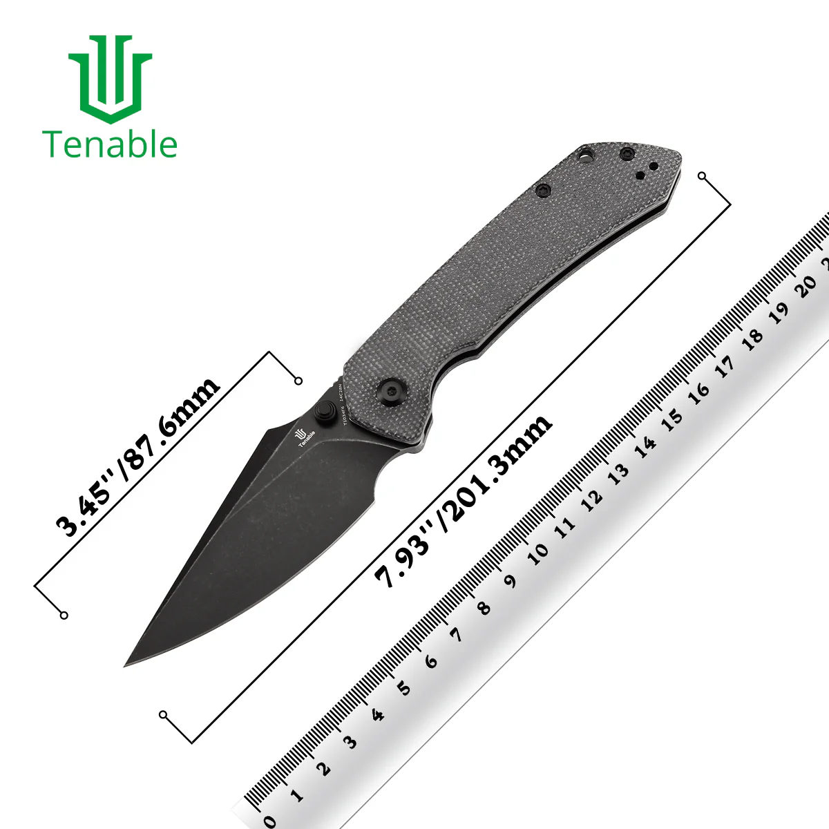 Tenable Fenrir Button Lock Knife | Black Micarta Handle | 3.45" blackwashed 14C28N | Sparrow Knife Design | T1034F6 - Image 10