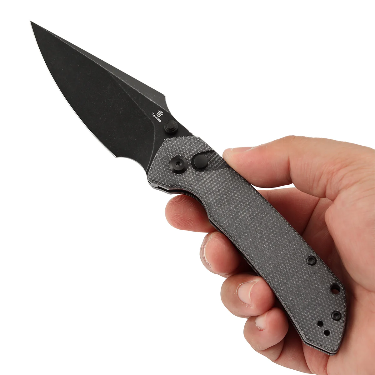 Tenable Fenrir Button Lock Knife | Black Micarta Handle | 3.45" blackwashed 14C28N | Sparrow Knife Design | T1034F6 - Image 9