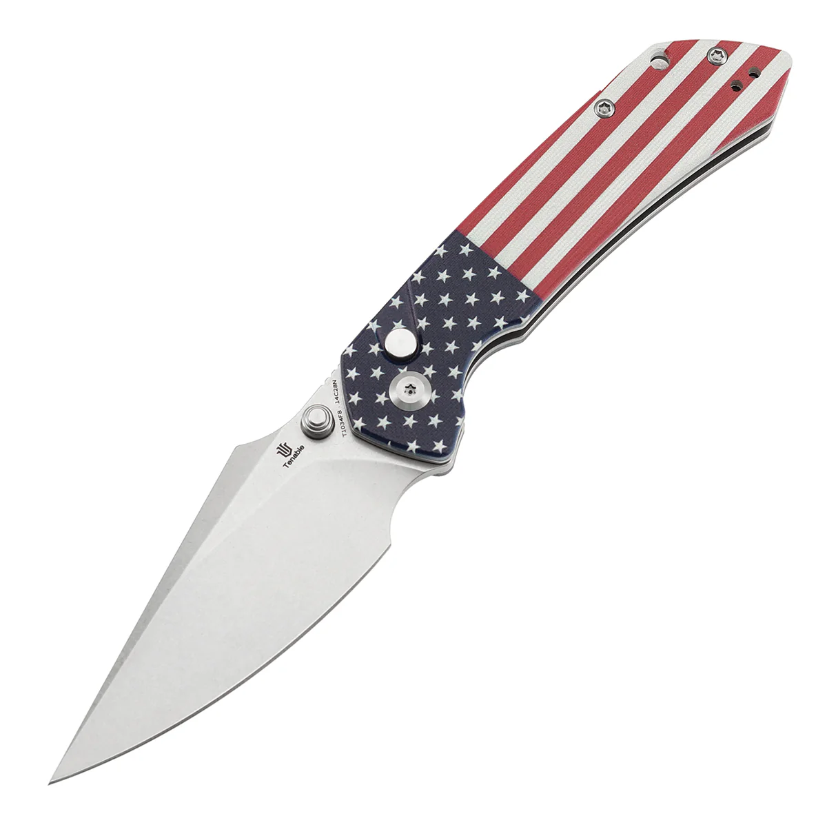 Tenable Fenrir Button Lock Knife | Jade G10 with American Flag Handle | 3.45" Stonewashed 14C28N | Sparrow Knife Design | T1034F8 - Image 2