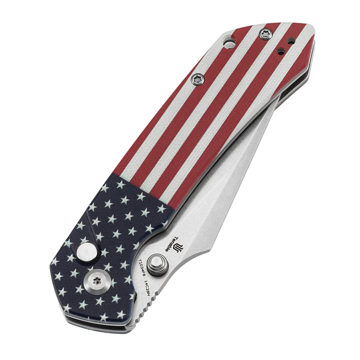 Tenable Fenrir Button Lock Knife | Jade G10 with American Flag Handle | 3.45" Stonewashed 14C28N | Sparrow Knife Design | T1034F8 - Image 6
