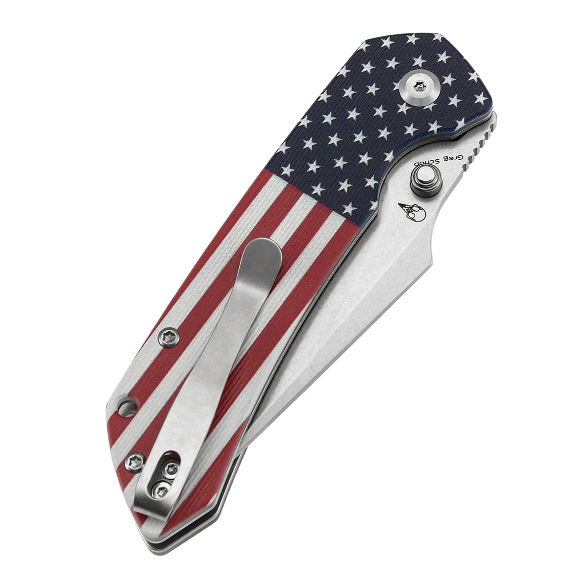 Tenable Fenrir Button Lock Knife | Jade G10 with American Flag Handle | 3.45" Stonewashed 14C28N | Sparrow Knife Design | T1034F8 - Image 7
