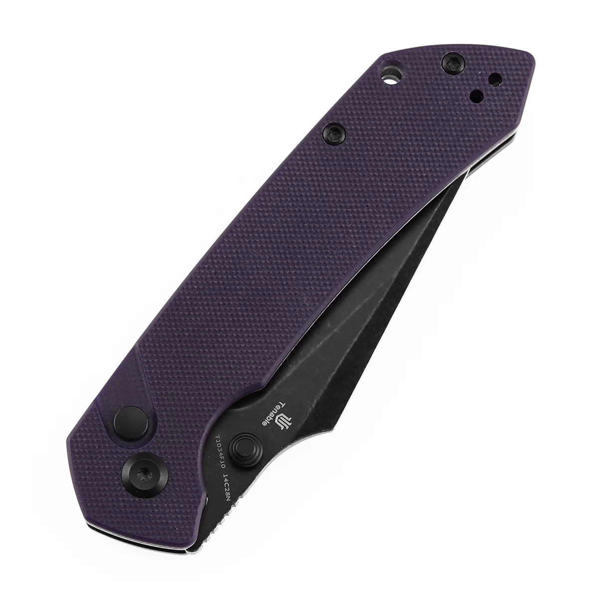 Tenable Fenrir Button Lock Knife | Purple G10 Handle | 3.45" blackwashed 14C28N | Sparrow Knife Design | T1034F10 - Image 6