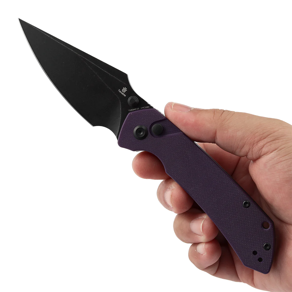 Tenable Fenrir Button Lock Knife | Purple G10 Handle | 3.45" blackwashed 14C28N | Sparrow Knife Design | T1034F10 - Image 9