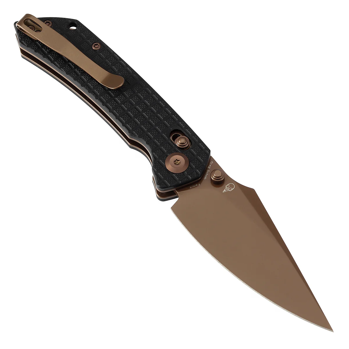 Tenable Fenrir Cross Bar Lock Folding Knife| Black G10 with Frag Pattern| 3.48" Rose Gold Coated Nitro-V Blade | Sparrow Knife Design | T1034V8 - Image 3
