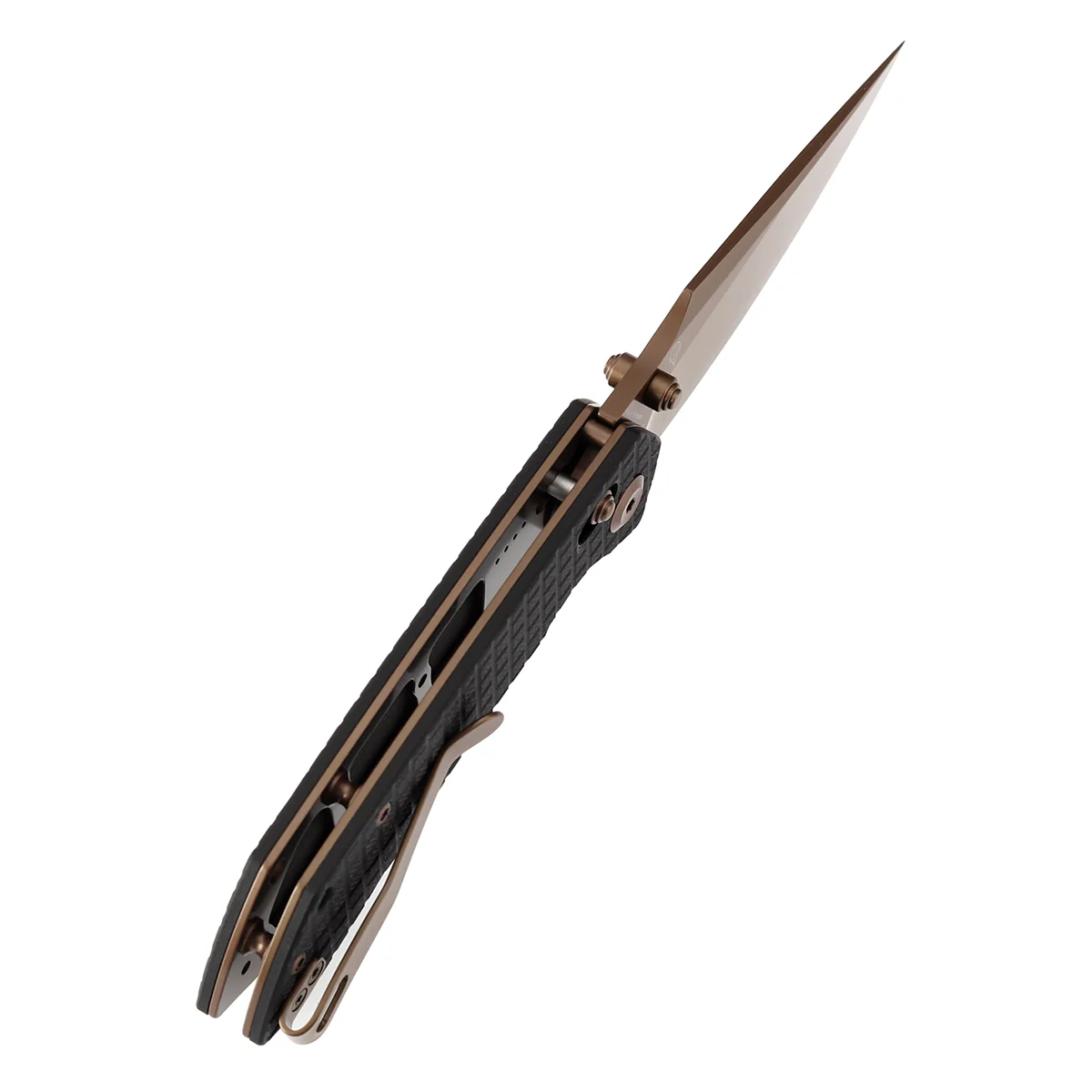 Tenable Fenrir Cross Bar Lock Folding Knife| Black G10 with Frag Pattern| 3.48" Rose Gold Coated Nitro-V Blade | Sparrow Knife Design | T1034V8 - Image 5
