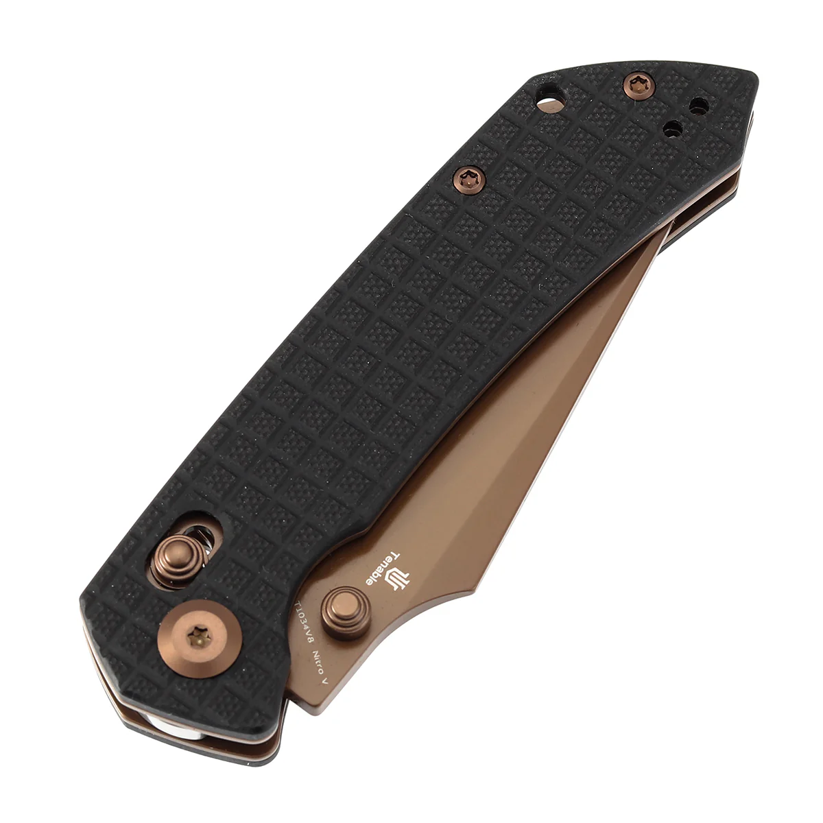 Tenable Fenrir Cross Bar Lock Folding Knife| Black G10 with Frag Pattern| 3.48" Rose Gold Coated Nitro-V Blade | Sparrow Knife Design | T1034V8 - Image 6