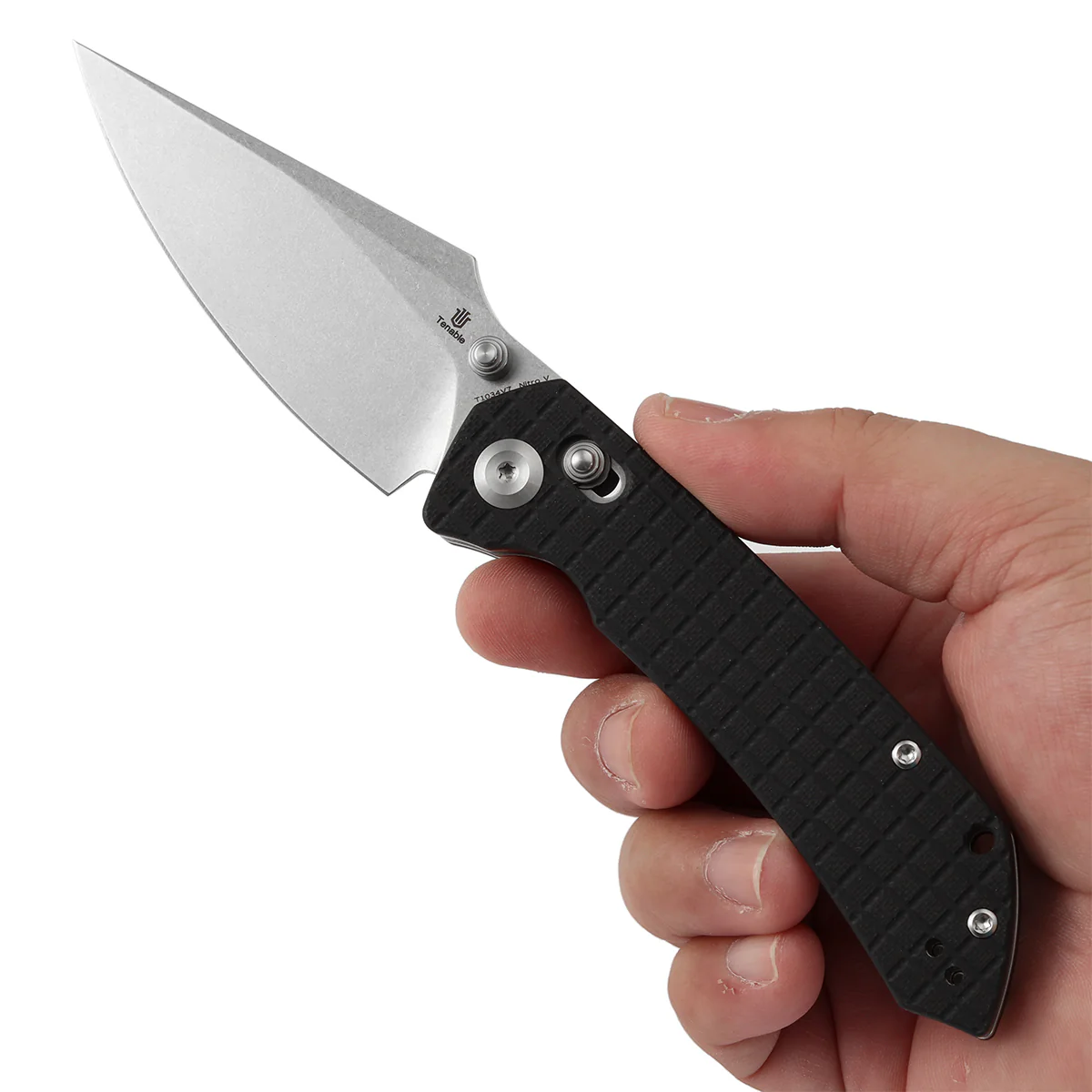 Tenable Fenrir Cross Bar Lock Folding Knife| Black G10 with Frag Pattern| 3.48“ Stonewashed Nitro-V Blade | Sparrow Knife Design | T1034V7 - Image 9