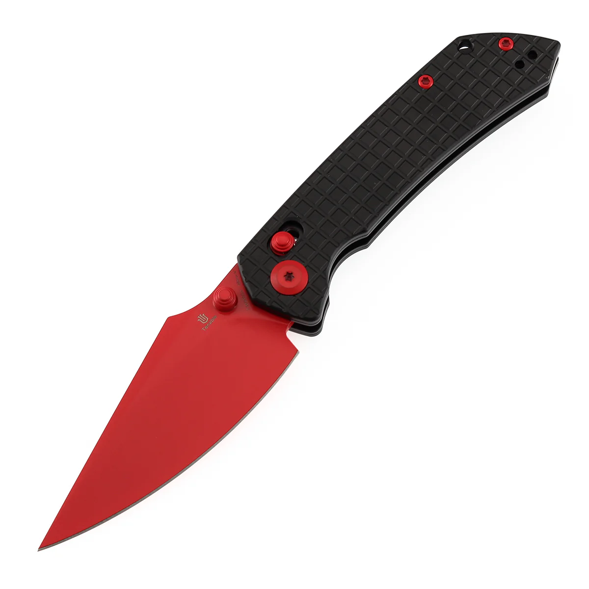 Tenable Fenrir Cross Bar Lock Folding Knife| Blcak Aluminum with Frag Pattern | Red Coated Nitro-V Blade | T1034V10 - Image 2