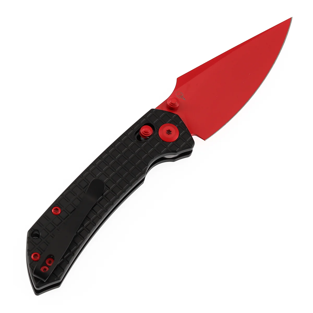 Tenable Fenrir Cross Bar Lock Folding Knife| Blcak Aluminum with Frag Pattern | Red Coated Nitro-V Blade | T1034V10 - Image 8