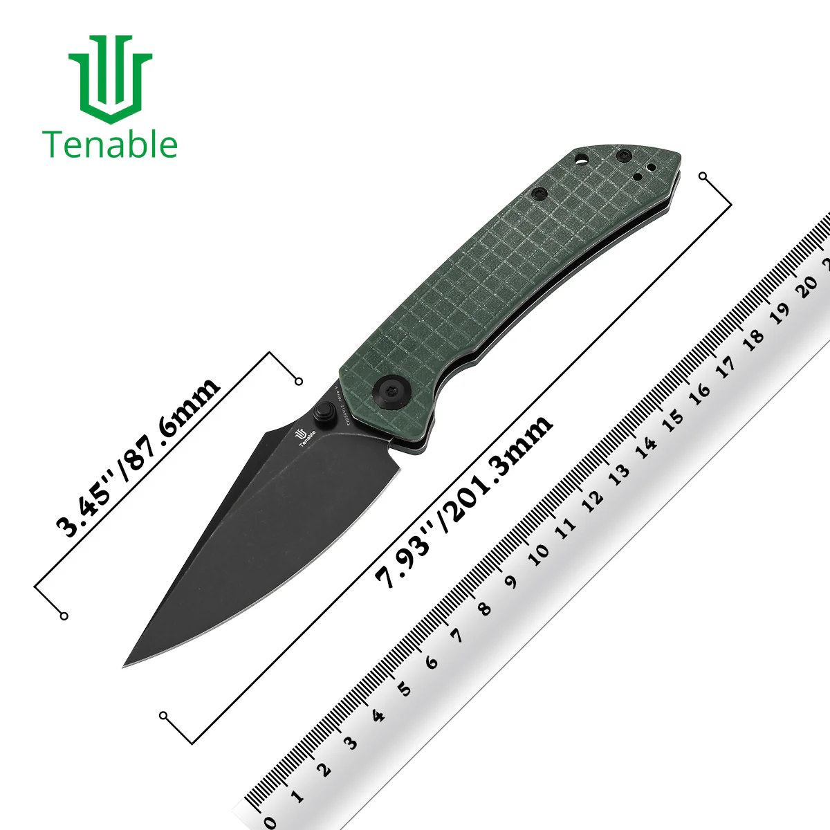 Tenable Fenrir Cross Bar Lock Folding Knife| Green G10 with Frag Pattern | 3.48" Blackwashed Nitro-V Blade | Sparrow Knife Design | T1034V12 - Image 10