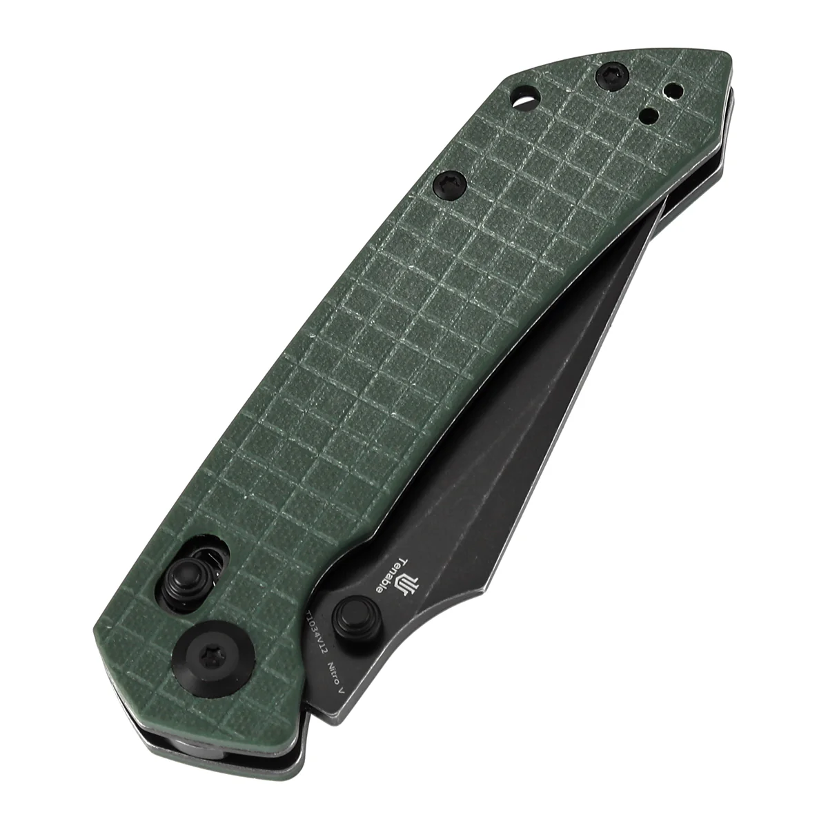 Tenable Fenrir Cross Bar Lock Folding Knife| Green G10 with Frag Pattern | 3.48" Blackwashed Nitro-V Blade | Sparrow Knife Design | T1034V12 - Image 6
