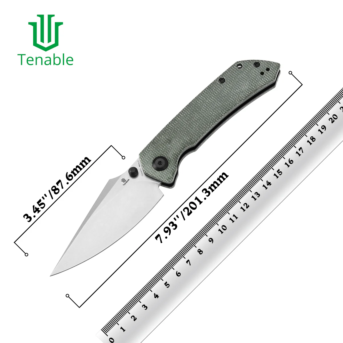 Tenable Fenrir Cross Bar Lock Folding Knife| Green Micarta | 3.48" Stonewashed Nitro-V Blade | Sparrow Knife Design | T1034V1 - Image 10
