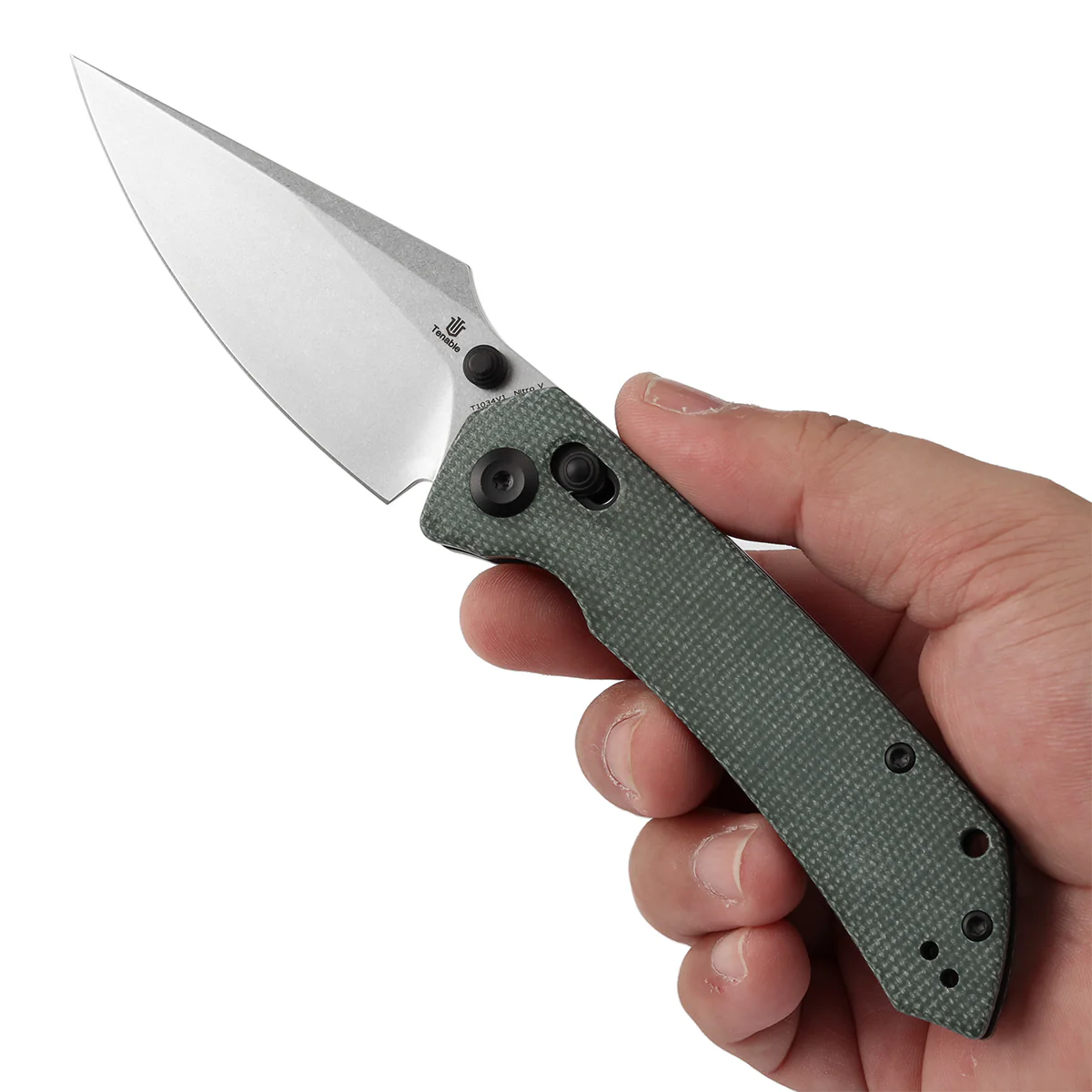 Tenable Fenrir Cross Bar Lock Folding Knife| Green Micarta | 3.48" Stonewashed Nitro-V Blade | Sparrow Knife Design | T1034V1 - Image 9