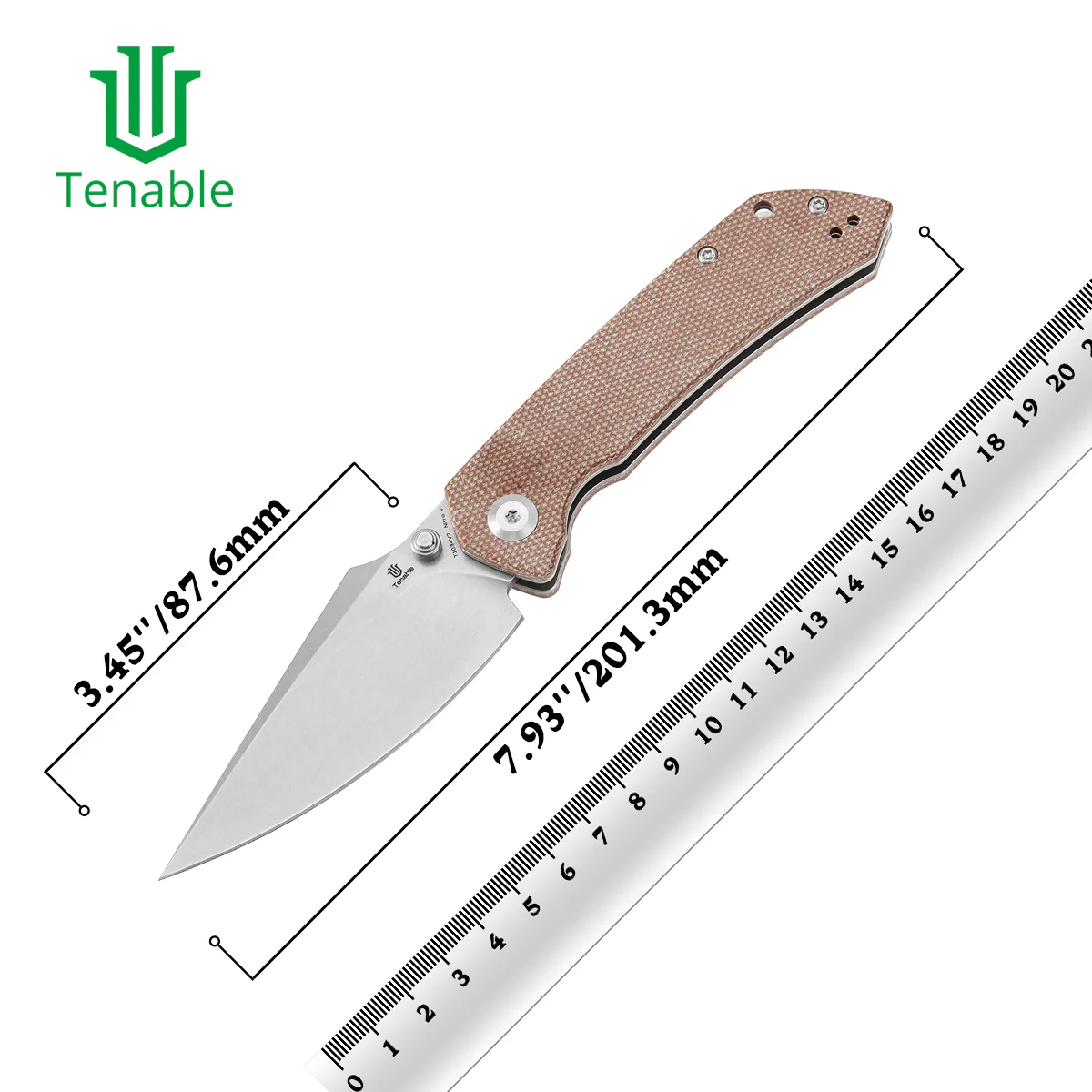 Tenable Fenrir Cross Bar Lock Folding Knife| Brown Micarta | 3.48" Stonewashed Nito-V Blade | Sparrow Knife Design T1034V2 - Image 10