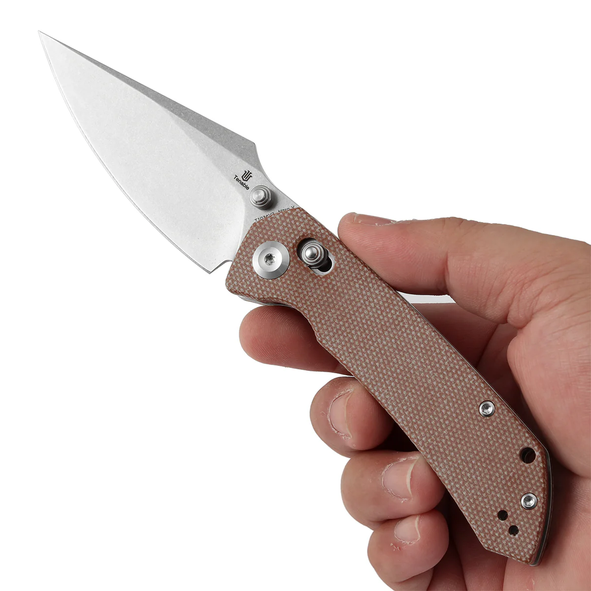 Tenable Fenrir Cross Bar Lock Folding Knife| Brown Micarta | 3.48" Stonewashed Nito-V Blade | Sparrow Knife Design T1034V2 - Image 9