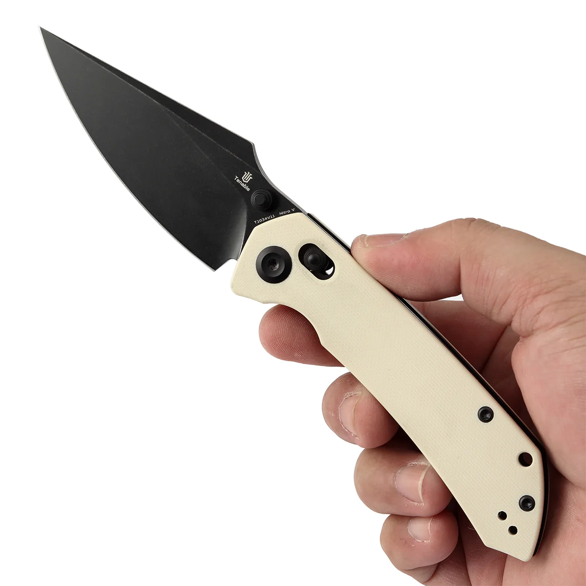 Tenable Fenrir Cross Bar Lock Folding Knife| Ivory White G10 | 3.48" Blackwashed Nitro-V Blade | Sparrow Knife Design | T1034V11 - Image 9