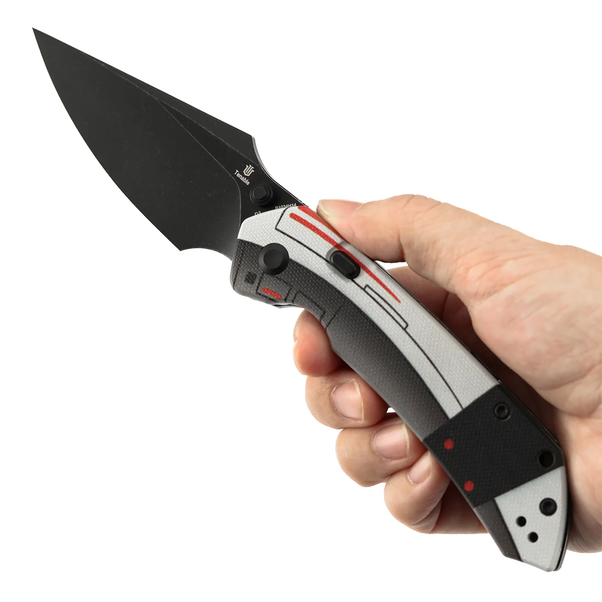 WMK Exclusive | Tenable Fenrir Top Liner Lock Folding Knife| 3.4" Blackwash D2 Blade | Jade G10 with Nostalgic Gaming Console Theme Handle | Sparrow Knife Design | B1034H14 - Image 9