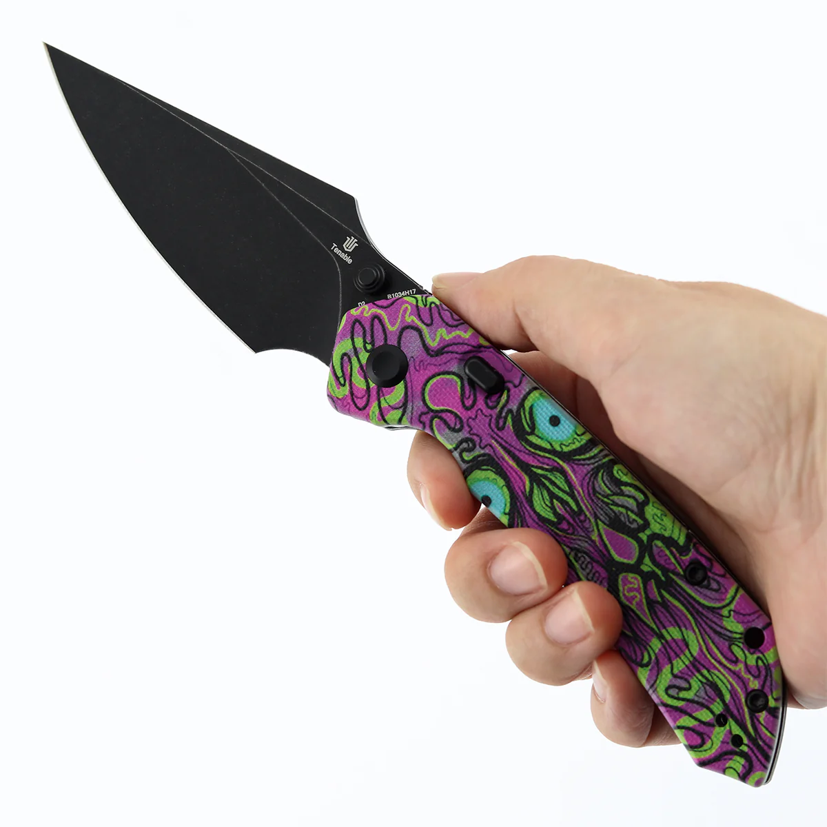 Tenable Fenrir Top Liner Lock Folding Knife| 3.4“ Blackwash D2 Blade | Jade G10 with Purple Undead Print Handle | Sparrow Knife Design | B1034H17 - Image 9