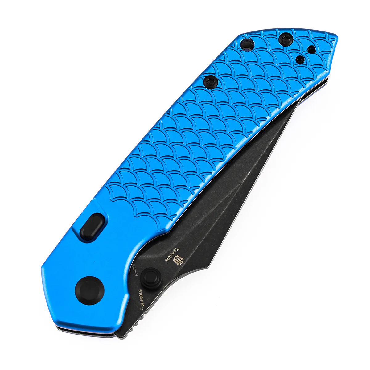 Tenable Fenrir Top Liner Lock Folding Knife| | 3.48“ Blackwash Nitro V Blade | Dark Blue Anodized Aluminum with Fishscale Texture Handle | Sparrow Knife Design | B1034H92 - Image 6