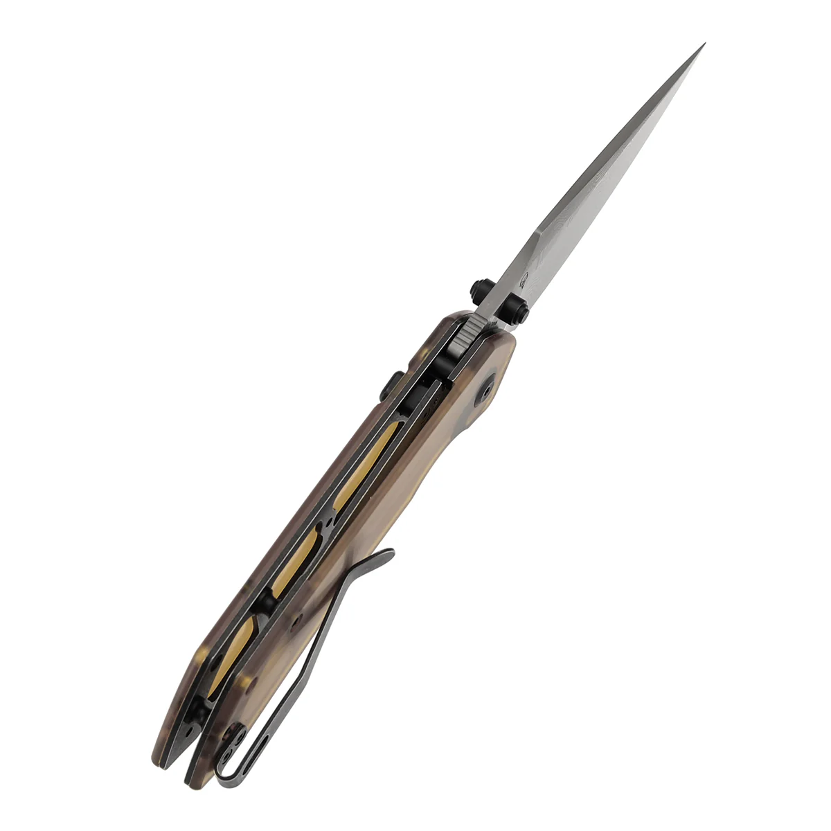 Available on TikTok -Tenable Fenrir Top Liner Lock Folding Knife| Amber PEI Handle | 3.4“ Damacus Blade | Sparrow Knife Design | B1034H6 - Image 5