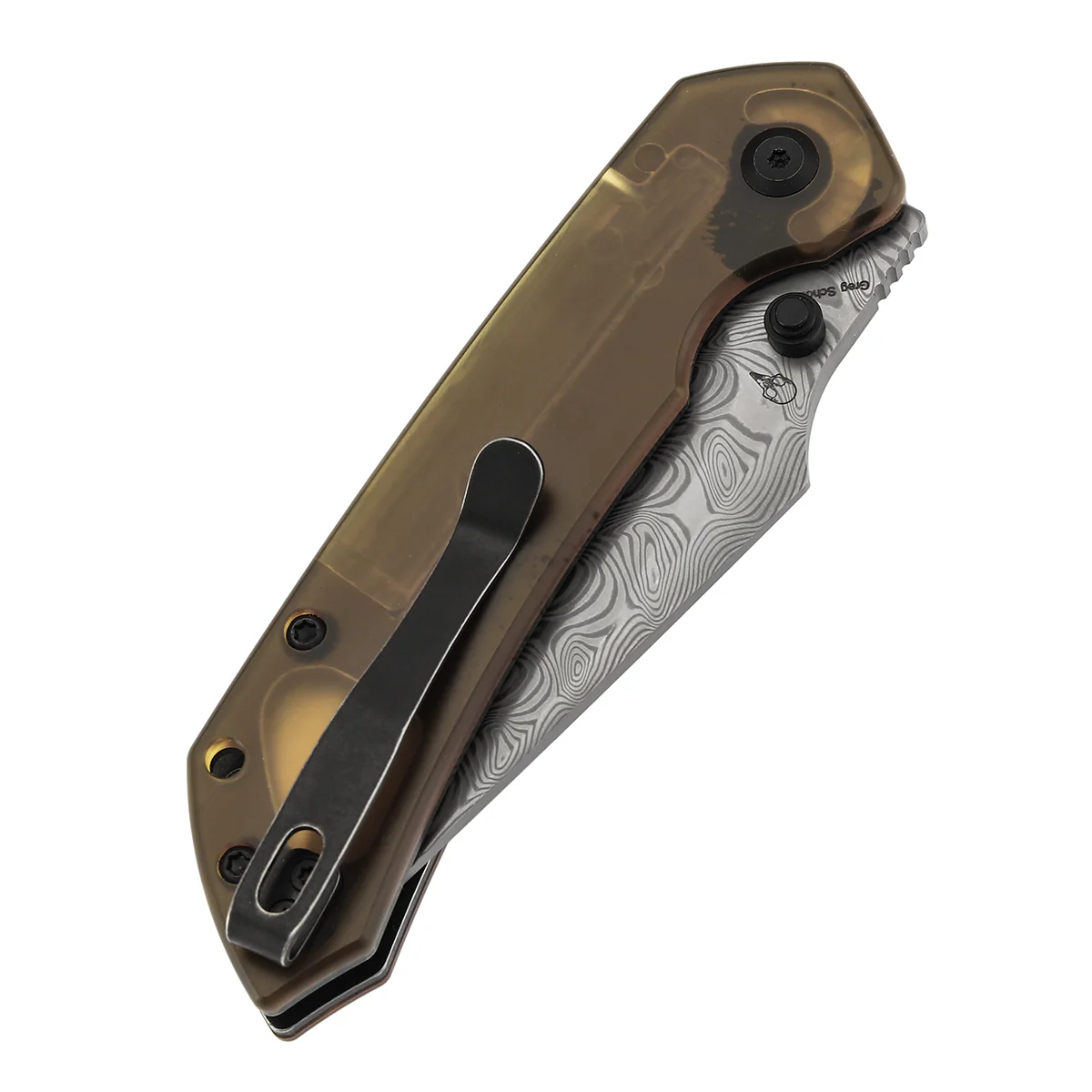 Available on TikTok -Tenable Fenrir Top Liner Lock Folding Knife| Amber PEI Handle | 3.4“ Damacus Blade | Sparrow Knife Design | B1034H6 - Image 7