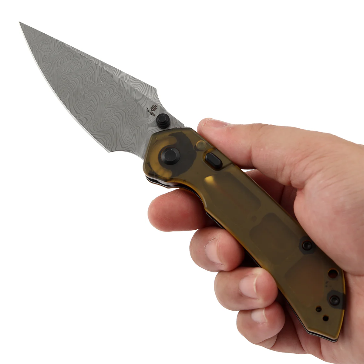 Available on TikTok -Tenable Fenrir Top Liner Lock Folding Knife| Amber PEI Handle | 3.4“ Damacus Blade | Sparrow Knife Design | B1034H6 - Image 9
