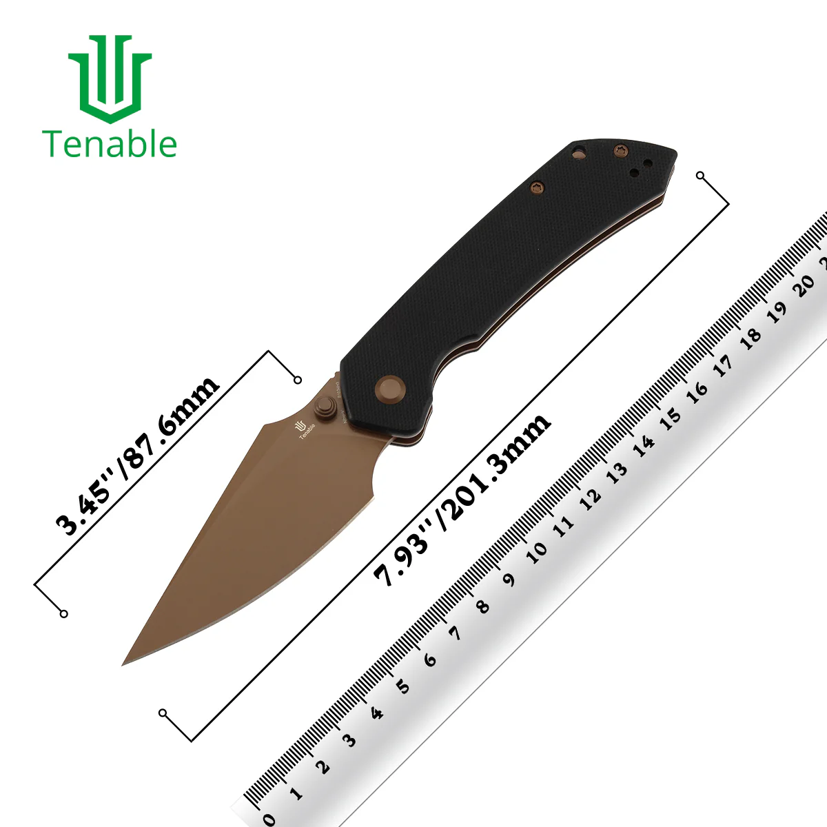 Available on TikTok - Tenable Fenrir Top Liner Lock Folding Knife| Black G10 Handle | 3.48“ Rose Gold Coated Nitro-V Blade | Sparrow Knife Design | B1034H3 - Image 10