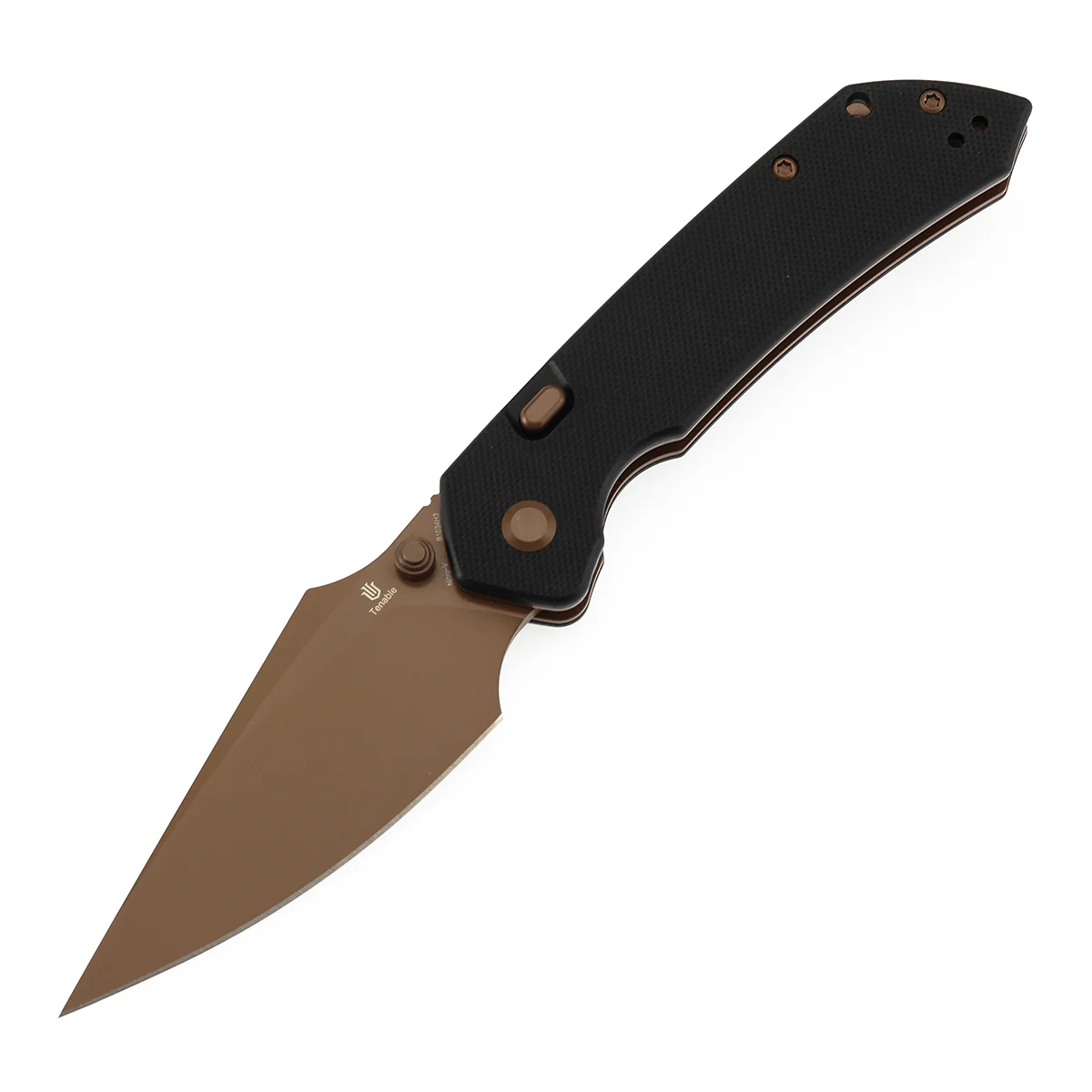 Available on TikTok - Tenable Fenrir Top Liner Lock Folding Knife| Black G10 Handle | 3.48“ Rose Gold Coated Nitro-V Blade | Sparrow Knife Design | B1034H3 - Image 2