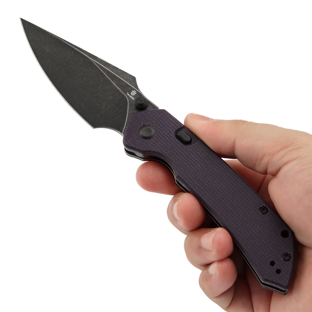 Tenable Fenrir Top Liner Lock Folding Knife| Purple Micarta | 3.48“ Blackwashed Nitro-V Blade | Sparrow Knife Design | B1034H1 - Image 9