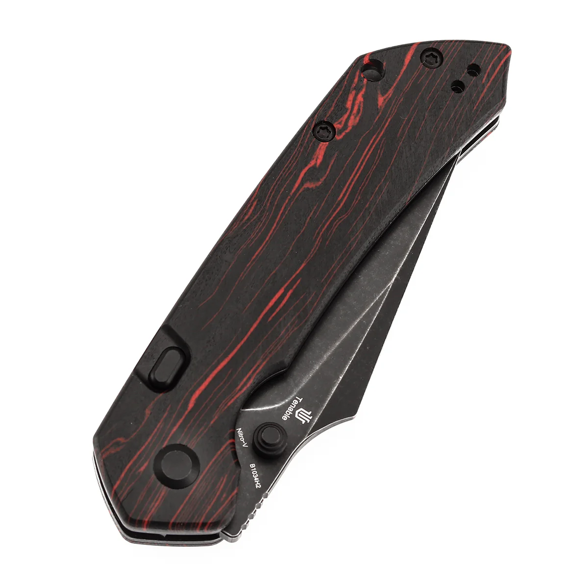 Tenable Fenrir Top Liner Lock Folding Knife| Black & Red G-mascus Handle | 3.48“ Blackwashed Nitro-V Blade | Sparrow Knife Design | B1034H2 - Image 6