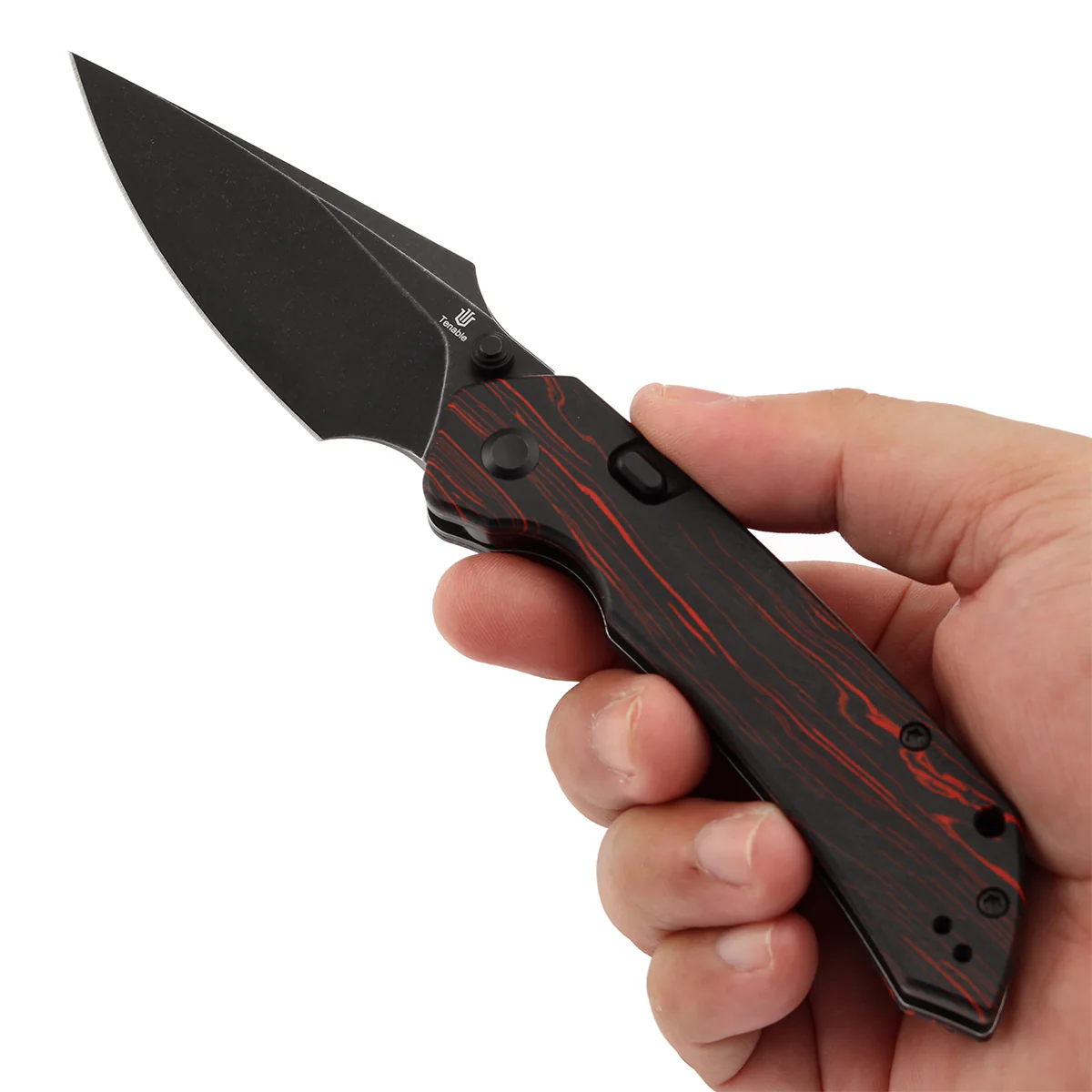 Tenable Fenrir Top Liner Lock Folding Knife| Black & Red G-mascus Handle | 3.48“ Blackwashed Nitro-V Blade | Sparrow Knife Design | B1034H2 - Image 9