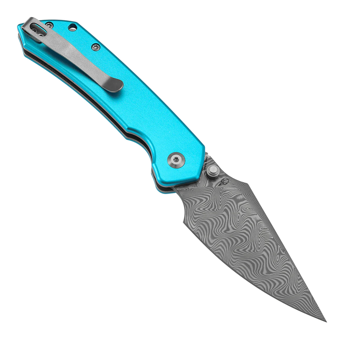 Tenable Fenrir Top Liner Lock Folding Knife| 3.4“ Damascus Blade | Blue Aluminum Handle | Sparrow Knife Design | B1034H8 - Image 3