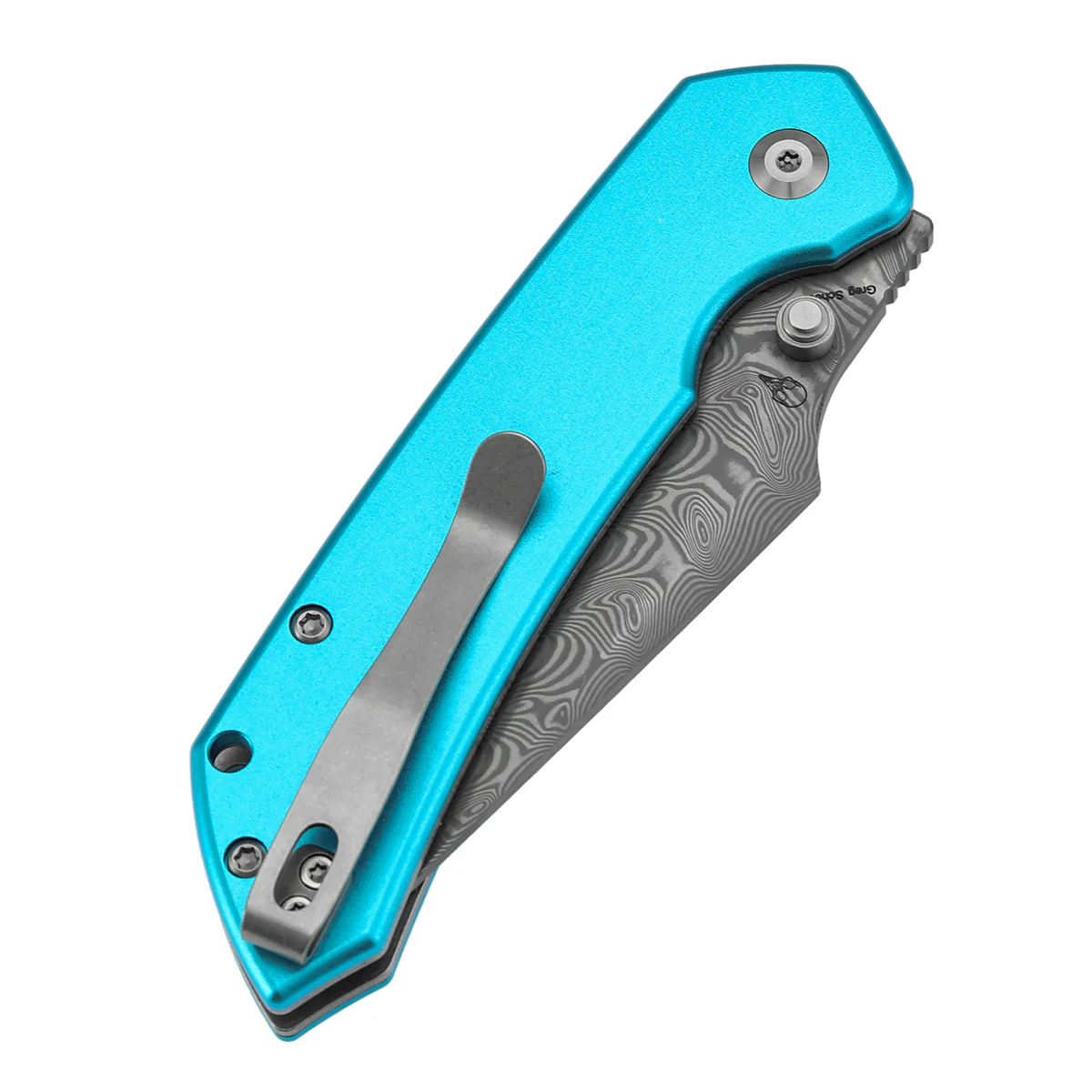 Tenable Fenrir Top Liner Lock Folding Knife| 3.4“ Damascus Blade | Blue Aluminum Handle | Sparrow Knife Design | B1034H8 - Image 7