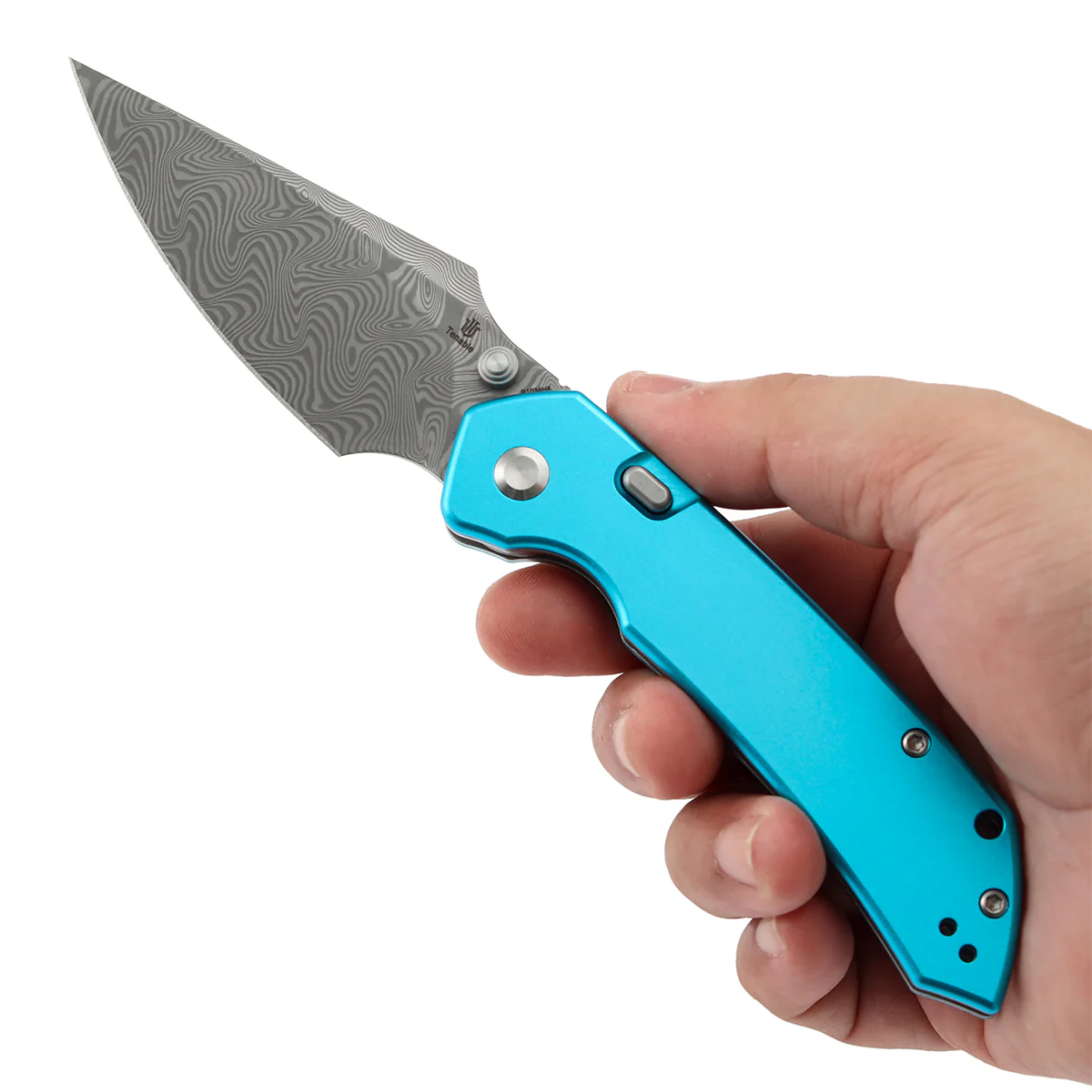 Tenable Fenrir Top Liner Lock Folding Knife| 3.4“ Damascus Blade | Blue Aluminum Handle | Sparrow Knife Design | B1034H8 - Image 9