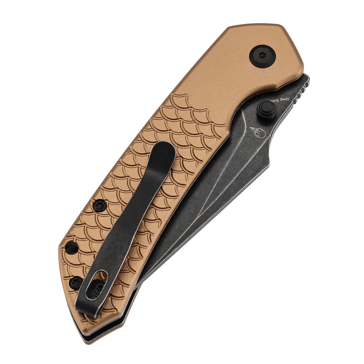 Tenable Fenrir Top Liner Lock Folding Knife| 3.4“ Blackwashed Nitro-V Blade | Bronze Aluminum with Fishscale Texture Handle | Sparrow Knife Design | B1034H11 - Image 7
