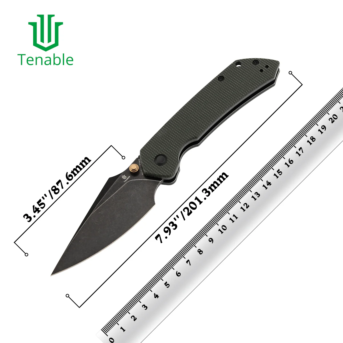 Tenable Fenrir Top Liner Lock Folding Knife| Green Micarta Handle | 3.48“ Blackwashed Nitro-V Blade | Sparrow Knife Design | B1034H4 - Image 10